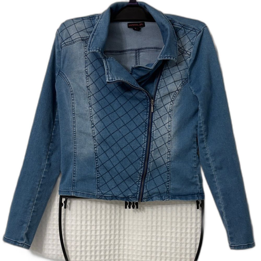Material Girl Blue Quilted Jean Jacket Size SM